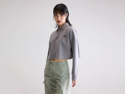 Julo cropped zip polo (252 / W / H. GREY)